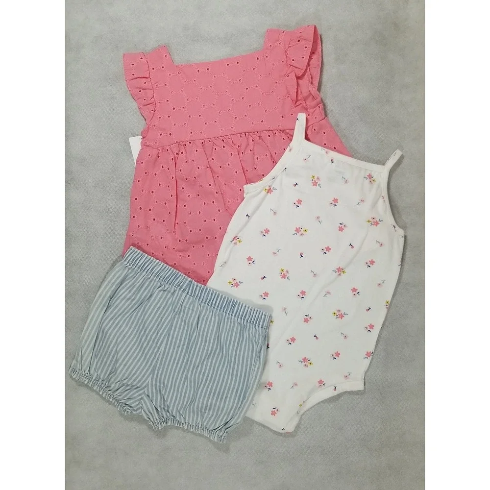 Carter's Baby Girls Size 24 Months 3 pc Top Bodysuit & Shorts Summer Outfit NEW - Picture 7 of 7
